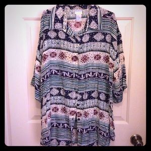 Backroad Blues 18W colorful print silk blouse